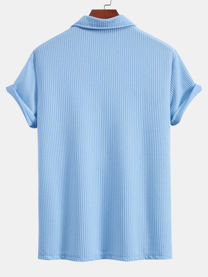 Textured V-Neck Polo & Trousers Set